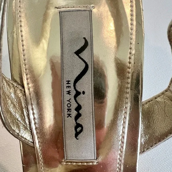 Nina Women’s Leather Slingback Gold Silver Heels Size 9.5 - Picture 6 of 10